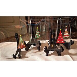 Pampered Chef Lot of 4 Christmas Tree Appetizer Square Glass Plates 6" (read)